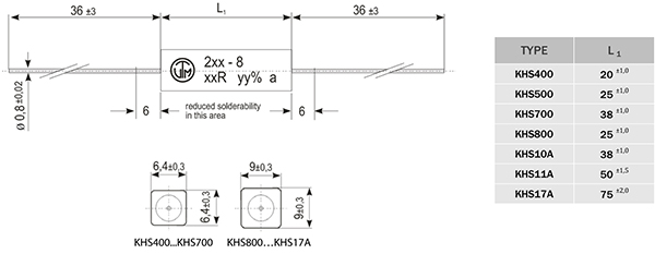 KHS throughole wirewound power resistor dimensions