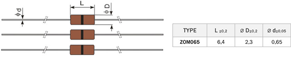 ZOM throughole jumper moulded resistor dimensions